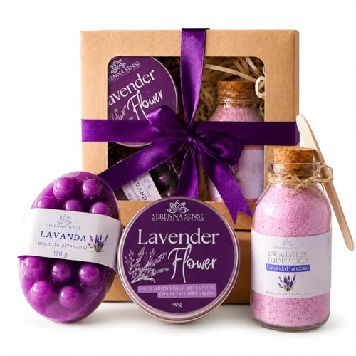 Kit Spa Premium com Vela aromática 90g + Escalda-pés Efervescente + Sabonete massageador (Lavanda)