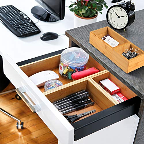 5-Piece Bamboo Drawer Organizer Set, Multi-use Storage Box Set, Varied Sizes Junk Drawer Organizer for Office, Home, Kitchen, Bedroom, Bathroom by Pipishell