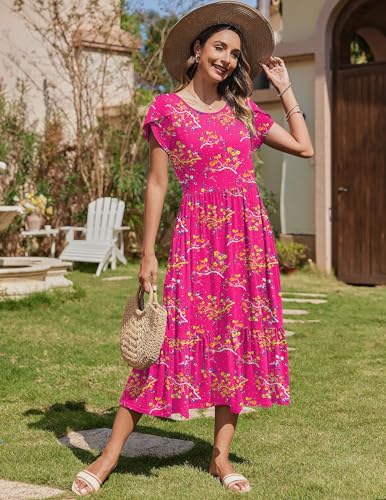 Image of Zeagoo Women Summer Midi A Line Dress Short Sleeve Casual Flowy Tiered Beach Long Sundress with Pockets 2026 Vacation Travel