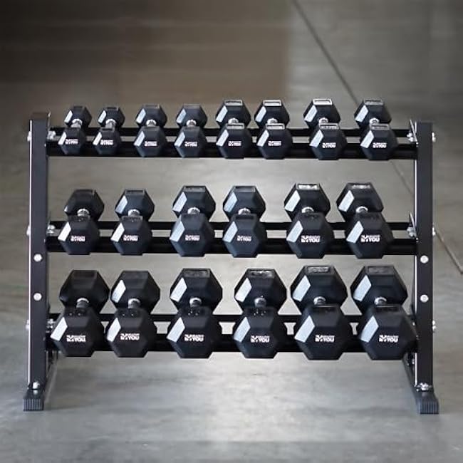 3 Tier Dumbbell Rack ¨C Heavy-Duty Steel Weight Storage Stand for Hex or Round Dumbbells ¨C Rubber Feet for Stability ¨C Home or Commercial Gym Use