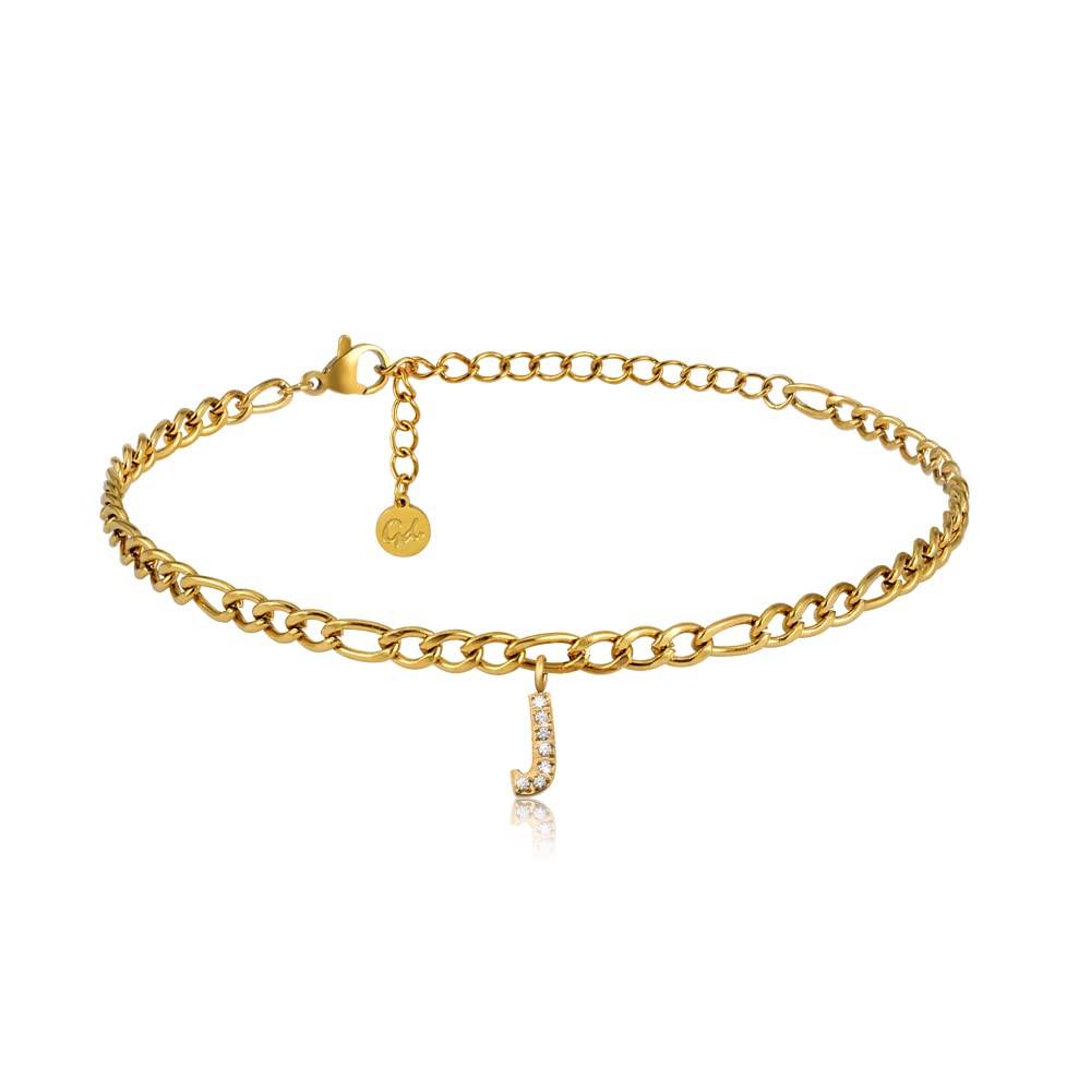 GD GOOD.designs Fußkettchen Gold mit Buchstaben wasserfest I Fußkette für Damen 18K vergoldet - verstellbar (22-27cm) - aus Edelstahl