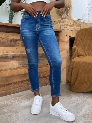 Flamingals Women's Ripped Detail Split Hem High Waist Skinny Jeans2