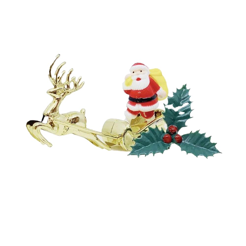 Santa & Golden Sleigh Plastic Cake Topper & Holly Pick