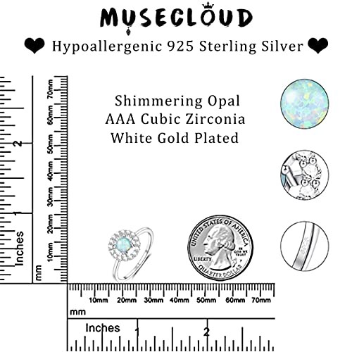 Created Opal Ring 925 Sterling Silver Ring for Women White Gold Plated Round Halo Set Opal Ring Oval 4 Prong Set Wedding Engagement Anniversary Ring Size 5-93