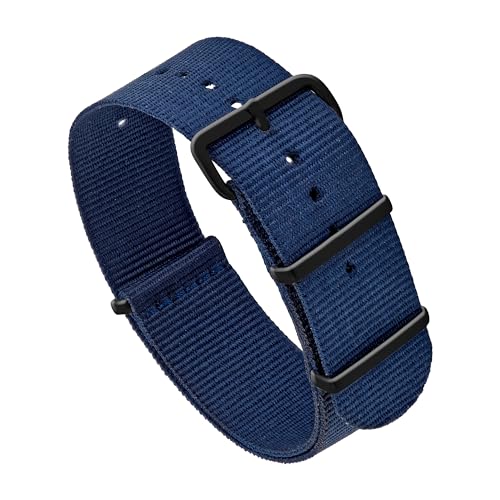 Tessuto in nylon Vintage Time Watches Cinturino blu in stile Nato, stile militare, con fibbia in acciaio placcato nero, cinturino in nylon  18 mm, 20 mm, 22 mm, 24 mm, 22mm, Nylon