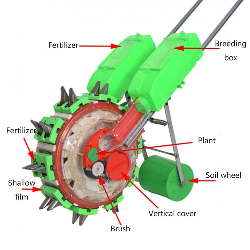 Semoir À Gazon Et Épandeur D'engrais 2 en 1, Pousseur De Jardin De Précision, Semoir À Rouleaux Manuel, Profondeur De Plantation 3,5-7,8 CM, Semis Et Fertilisation Synchrones