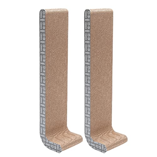 Image of Furhaven 2-Pack Scratching Boards w / Catnip & Wall-Mounting Hooks for Indoor Cats, Reversible - Wall-Mounted Corrugated Cat Scratchers - Gray /White Print, Standard /2-Pack