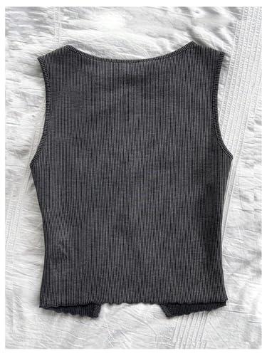 OYOANGLE Girl's Cute Bow Tank Top Ribbed Knit Slit Hem Crew Neck Sleeveless Tops2