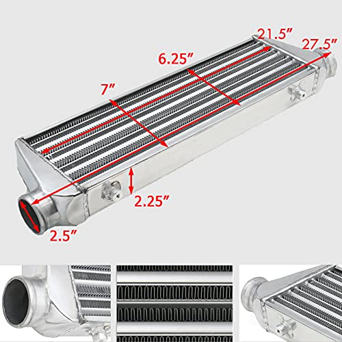Aluminum Intercooler Hoses - Fin Front Mount with Silver Intercooler & 12pcs Chrome Hoses & 24pcs T-Bolt Clamps & Necessary Hardware - Image 3