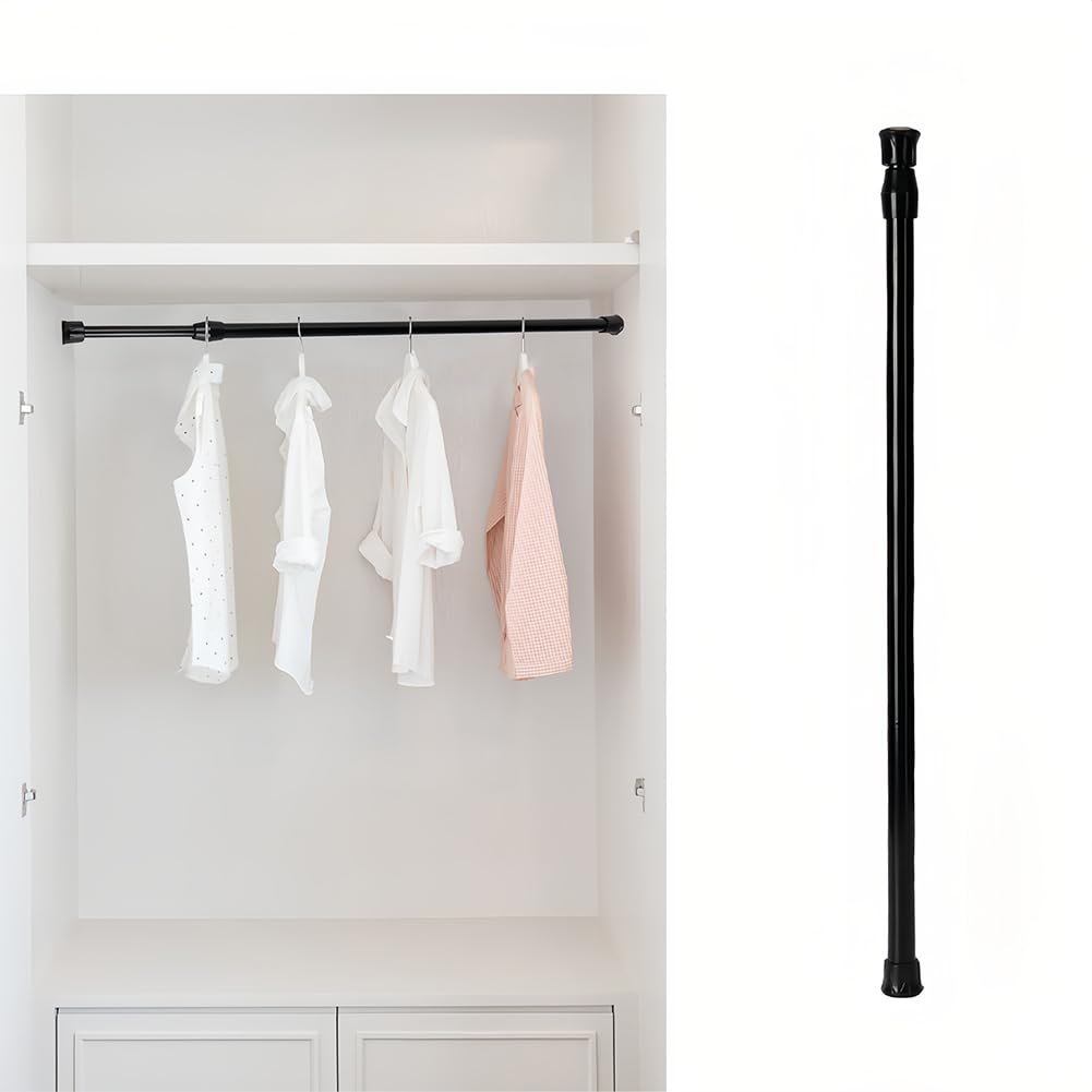 2 Pièces Barre Extensible Sans Perçage 30-50 Cm - Tringle Rideau Noire Avec Ressort Pour Fenêtres, Armoires Et Placards