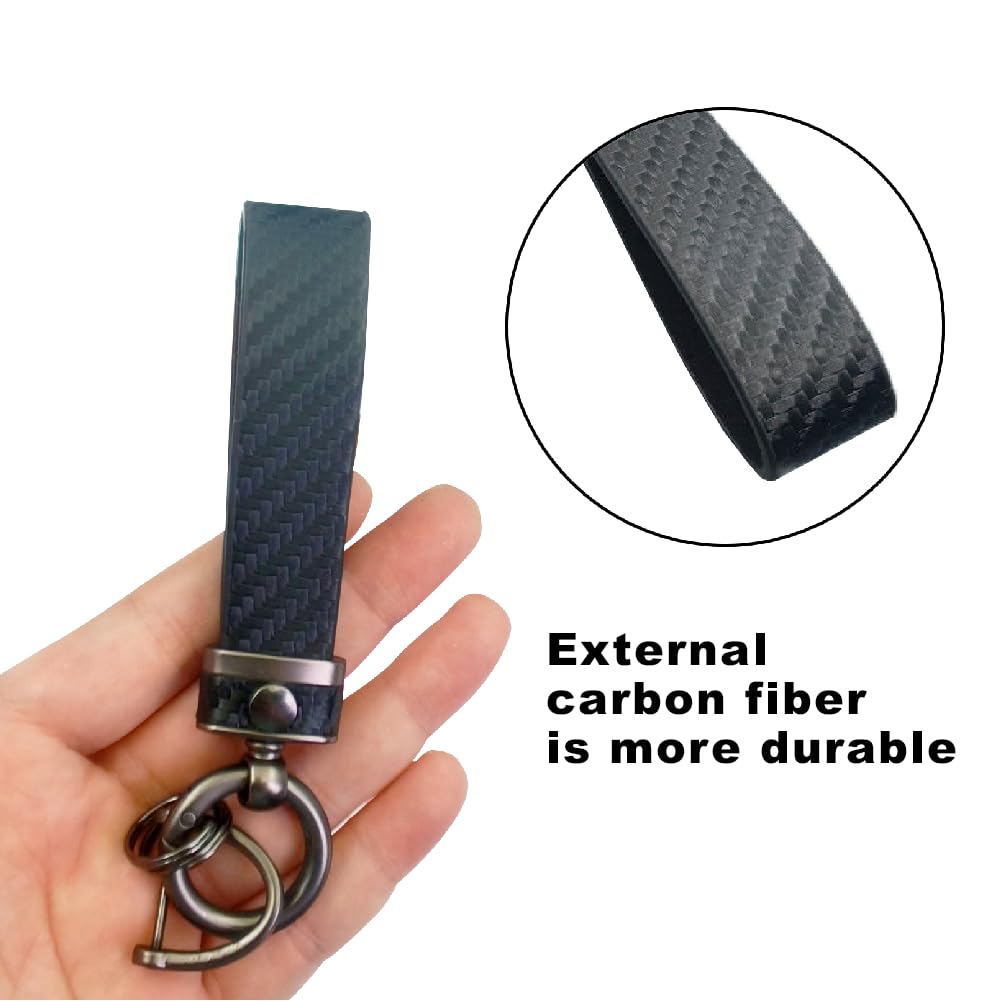 Carbon Fiber Style Car Keychain, Leather Keyring 360° Rotatable Car Key Fob Strap, Detachable Keys Chain Holder with Anti-lost D-Ring, Leather Keys Chain Holder for Men and Women Accessories — view 5