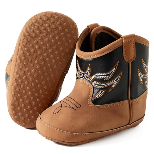 Image of Jastore Baby Boys Girls Cowboy Boots Infant Western Booties Toddler Soft Sole Non-Slip First Walker Crib Shoes