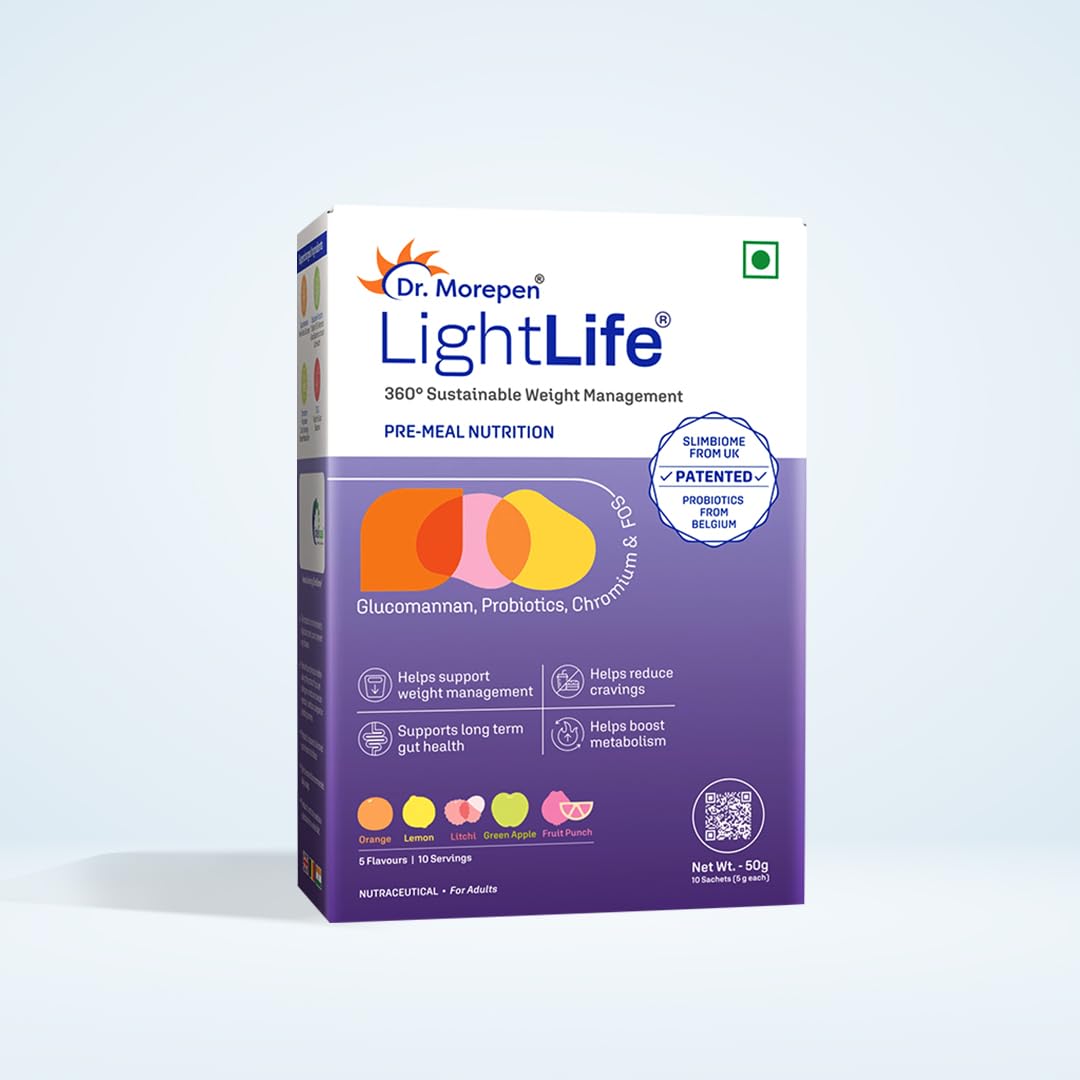 Dr. Morepen LightLife Pre-Meal Nutrition Mix | Controls Appetite & Reduces Cravings | For Men & Women 10 Sachets | 5 Flavors Assorted
