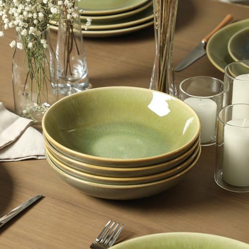 Image of Stone Lain Riley 4-Piece Pasta Bowl Set Stoneware, Bowls, Dishwasher and Microwave Safe, Dish Set for 4, Green and Blue