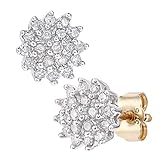 9ct Yellow Gold Earrings – 0.25ct Diamond Cluster Studs Women’s Earrings - by Elegano