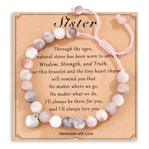 Roze Natuursteen Armband Sieraden Kaart Cadeaus voor Zusters Verjaardagscadeaus voor Meisjes Vriendschapsarmband Cadeaus voor beste vrienden