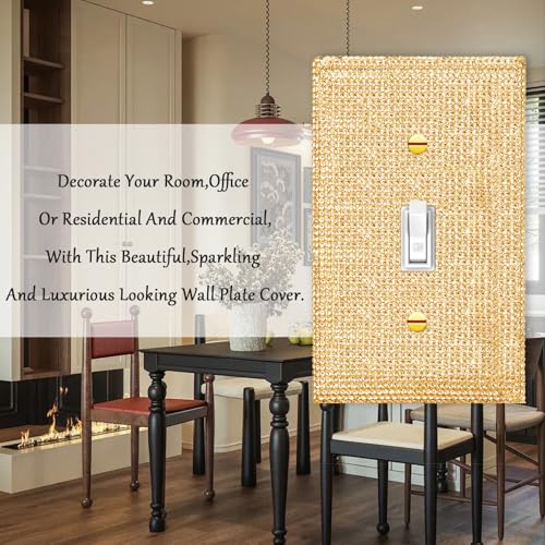 Image of 2 Pcs Shiny Golden Rhinestones Single Toggle Light Switch Plate Decorative Rhinestones Switch Plate Decorative Wall Plate