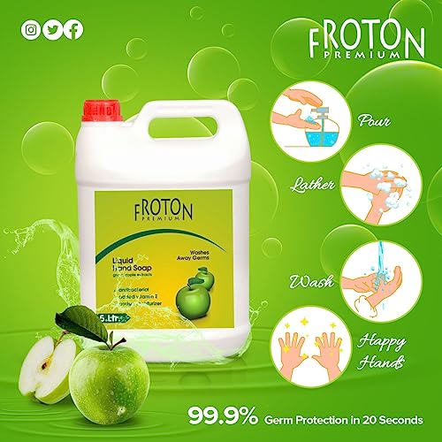 Image of Organic pH-Balance Moisturizing Green apple Liquid Hand Wash with Refreshing Fragrance, Complete Protection for Soft & Gentle Hands Green Apple 5 ltr & 250ml Free
