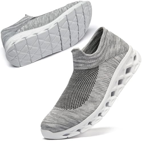 （16:30時点） [MERPHINE] 世界一快適 スリッポン スニーカー レディース メンズ 上履き 紐なし 室内履き ウォーキング 立ち仕事 通勤 メッシュ 軽量 歩きやすい おしゃれ 夏 通気性 グレー 26.5 cm