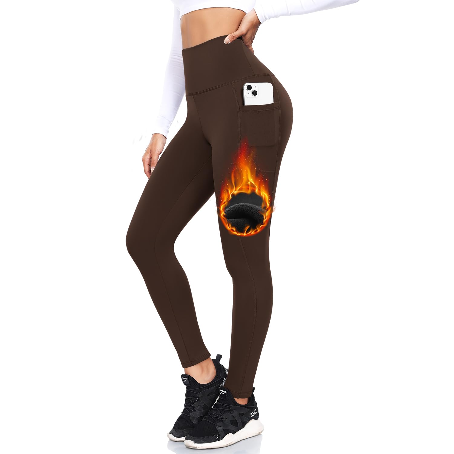 ACTINPUT Leggings Donna Invernali - Vita Alta Leggins Sportivi Yoga Termici con Tasche, Pantaloni Felpati per l'inverno