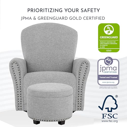 Image of Evolur Vienna Swivel Glider with Ottoman, FSC Certified, Greenguard Gold and JPMA Certified Glider Rocking Chair, 360 Swivel Motion, Ergonomic Design Nursery Glider, Cobblestone