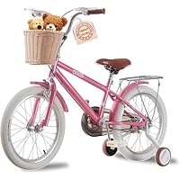 TRIOBLADE Girls Bike 16\" 18\" 20\" 22\" Kids Bike Pink Children Bicycle with Stabilizers Basket, Girls Children Bike Gift Ages 2-9 Years Old Adjustable Seat (16 inch)