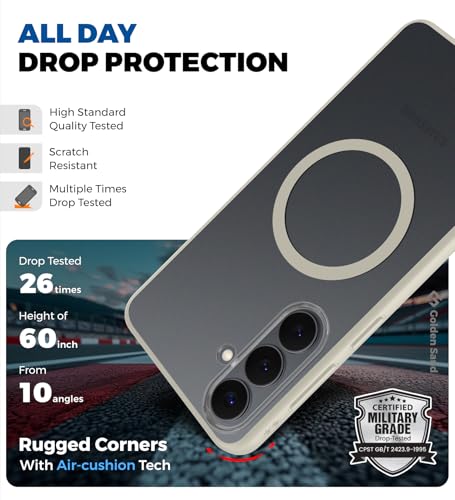 Image of Golden Sand Rugged Frosted MagSnap Back Cover Case for Samsung Galaxy S26 5G | Strong Magnets | Semi Transparent PC Shock Proof Slim TPU Case for Samsung Galaxy S26 5G, Silver Ivory