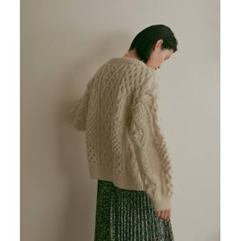 美品 カーサフライン アラン模様 パネルニット プルオーバー ブラウン F 美品 カーサフライン アラン模様 パネルニット プルオーバー