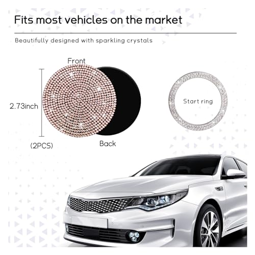 Image of Ziciner 2 Pack Bling Car Cup Holder Coaster, Anti-Slip Auto Insert Coaster with Start Stop Button Cover, Universal Shiny Crystal Vehicle Interior Accessories for Women and Girls (Golden)