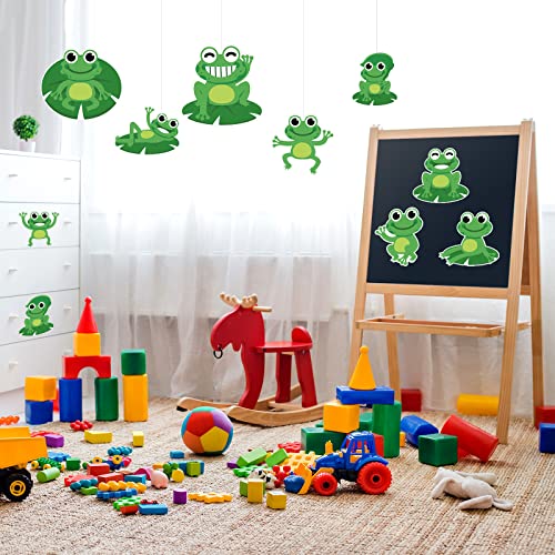 Image of Pajean 45 Pcs Frog Cutouts Classroom Bulletin Board Decorations Frog Name Tags Accents Birthday Decor with Glue Points for Back to School Teacher Student Cute Green Supplies, 7.87 x 5.9 Inches