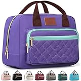 Genteen Lunch box for Women Girls Teens Insulated Quilted Lunch Bag for Adult Men Reusable LunchBox with Front Pocket for Work, School, Picnic or Travel-15 Cans/14 Liters Purple