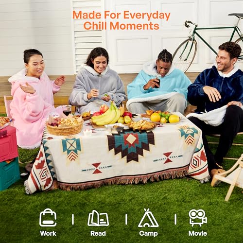 Image of Giggling Getup Wearable Blanket Hoodie for Women Men Gifts for Women Mom Wife Sherpa Fleece Hooded Blanket Sweatshirt Warm Cozy Sherpa Wearable Throw with Pocket & Sleeves for Adult Standard Sky Blue