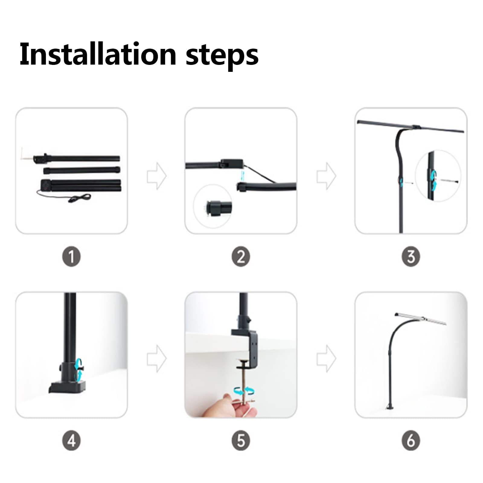 Architekt Lampa biurkowa, LED lampa biurkowa, Clip on Light 24W 5Tryby kolorów 5Ściemnialne elastyczne światło zaciskowe gęsiej szyi Pilot zdalnego sterowania biurowego stołu roboczego