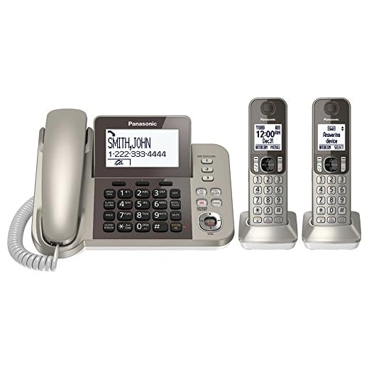 PANASONIC Corded / Cordless Phone System with Answering Machine and One Touch Call Blocking – 2 Handsets - KX-TGF352N (Champagne Gold)