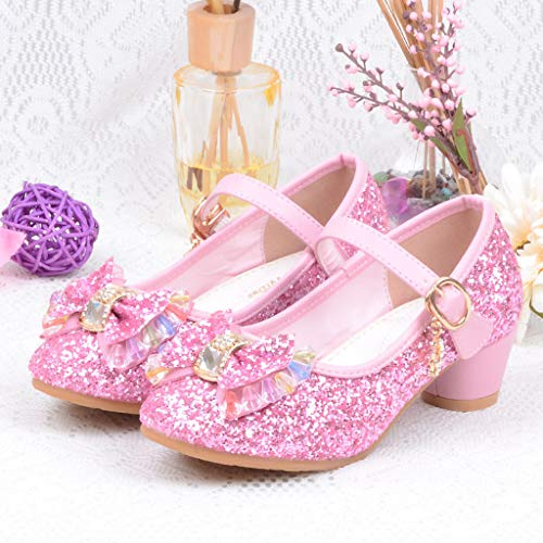 Baby Girl Sequin Bowknot Embellished Shoe Hook and Loop Splicing Metal Chain Sandal Thick Low Heel Princess Shoes2