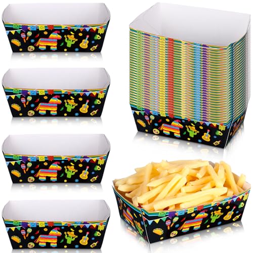 Sumind 50 Pcs Mexican Nacho Trays Disposable Food Trays Fiesta Party Decorations Paper Snack Taco Boats for Popcorn Candy Hot Dog Cinco De Mayo Birthday Mexican Party Supplies(Guitar)