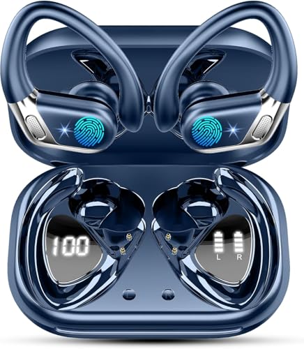 Image of Wireless Earbuds 2026, Bluetooth 5.4 Headphones Sport, 50H Deep Bass Sound Over Ear Buds with 4 ENC Noise Cancelling Mic, Dual LED Display, IP7 Waterproof Earphones with Earhook for Running /Gym