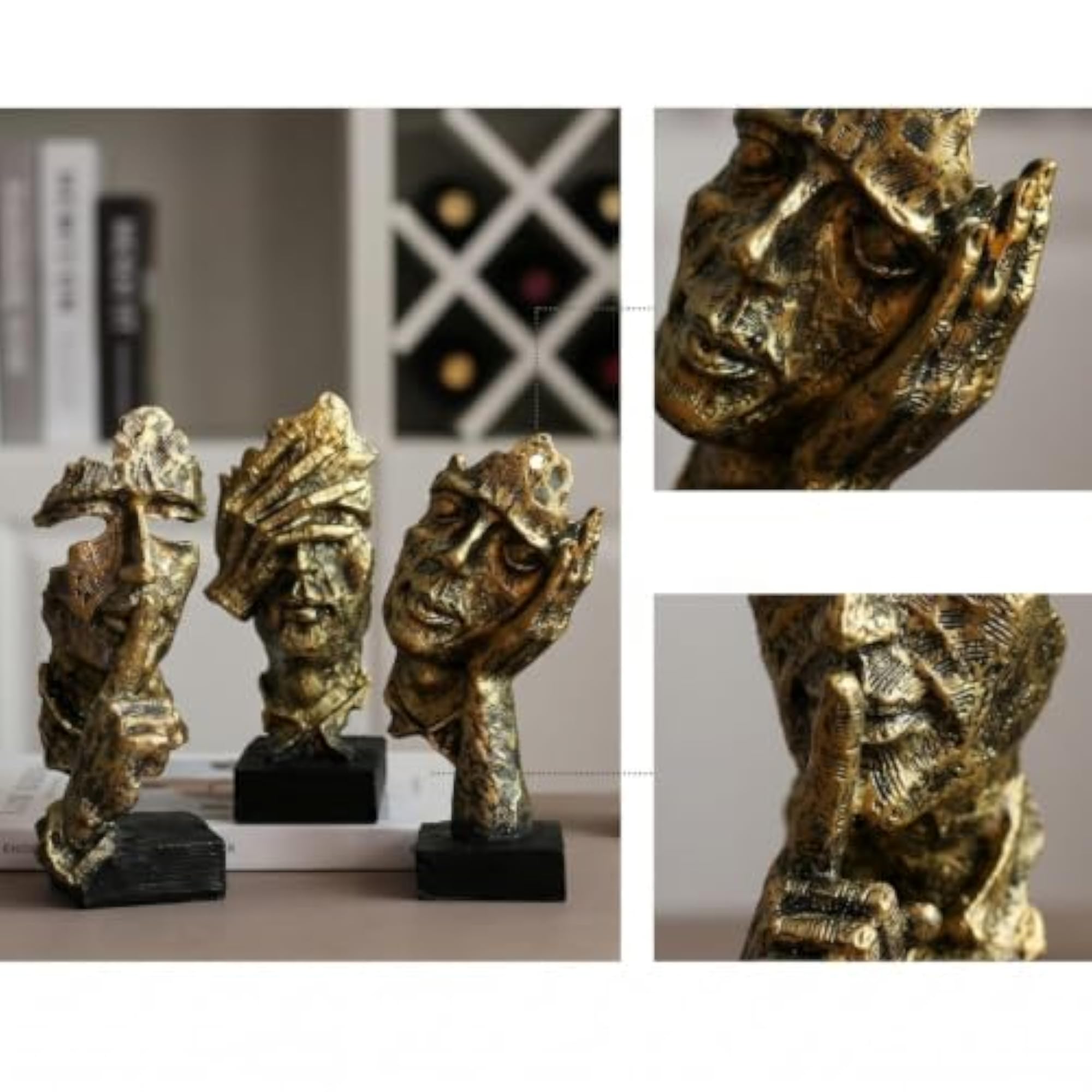 3 Pieces Sculptural Tabletop Ornaments, Textured Sculptures