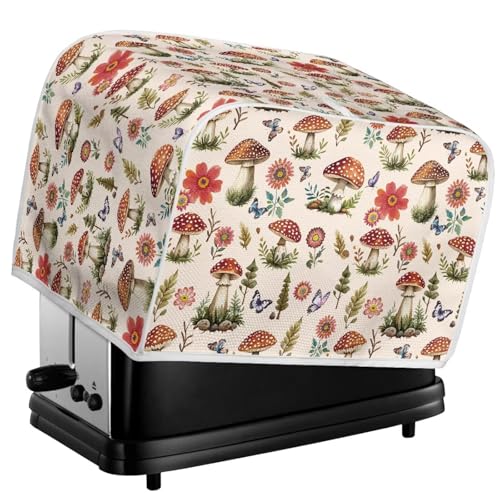 Image of Talayituse Mushroom Butterfly Flower Leaves Print Toaster Cover 4 Slice Wide Slot, Lightweight Bread Maker Cover Dust Protection Washable Appliance Bag, M