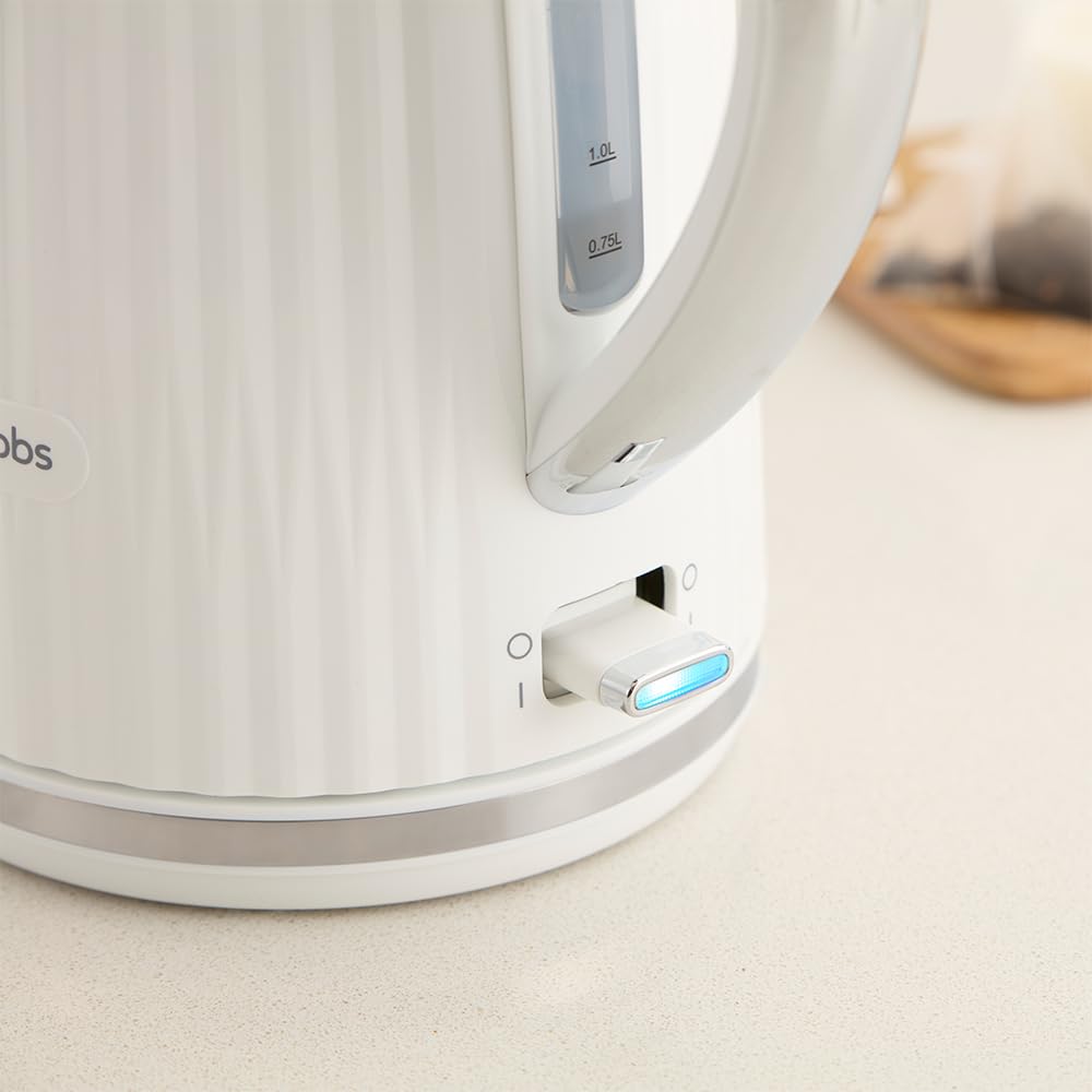 Russell Hobbs Hervidor de Agua Eléctrico, para agua caliente, té o café, 1,7 l, tapa apertura por presión, filtro extraíble y lavable, detalles cromados, blanco, 2400 W, Eden 27360-70