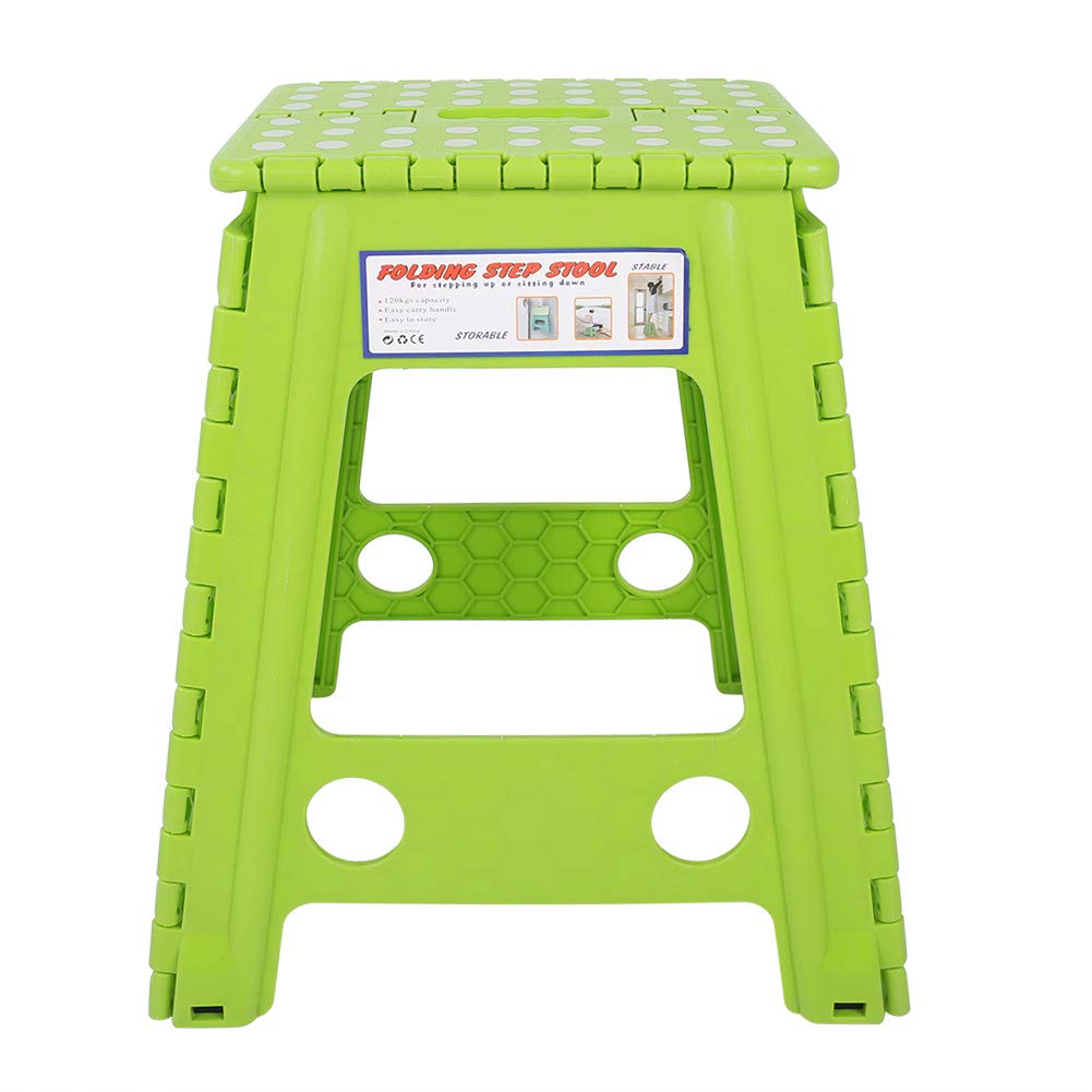 Tissting Foldable Step Stool with Anti Slip, Portable Plastic Dots Design for Adults Indoor Home Use (white dot candy green)