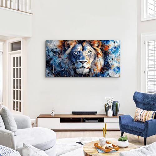 SERIMINO Lion Large Wall Art Modern, Nature Animal Room Decorations Paintings, Blue Watercolor Pictures Wall Decor Living Room Bathroom Office Aesthetic Home Decor, 24"X48"