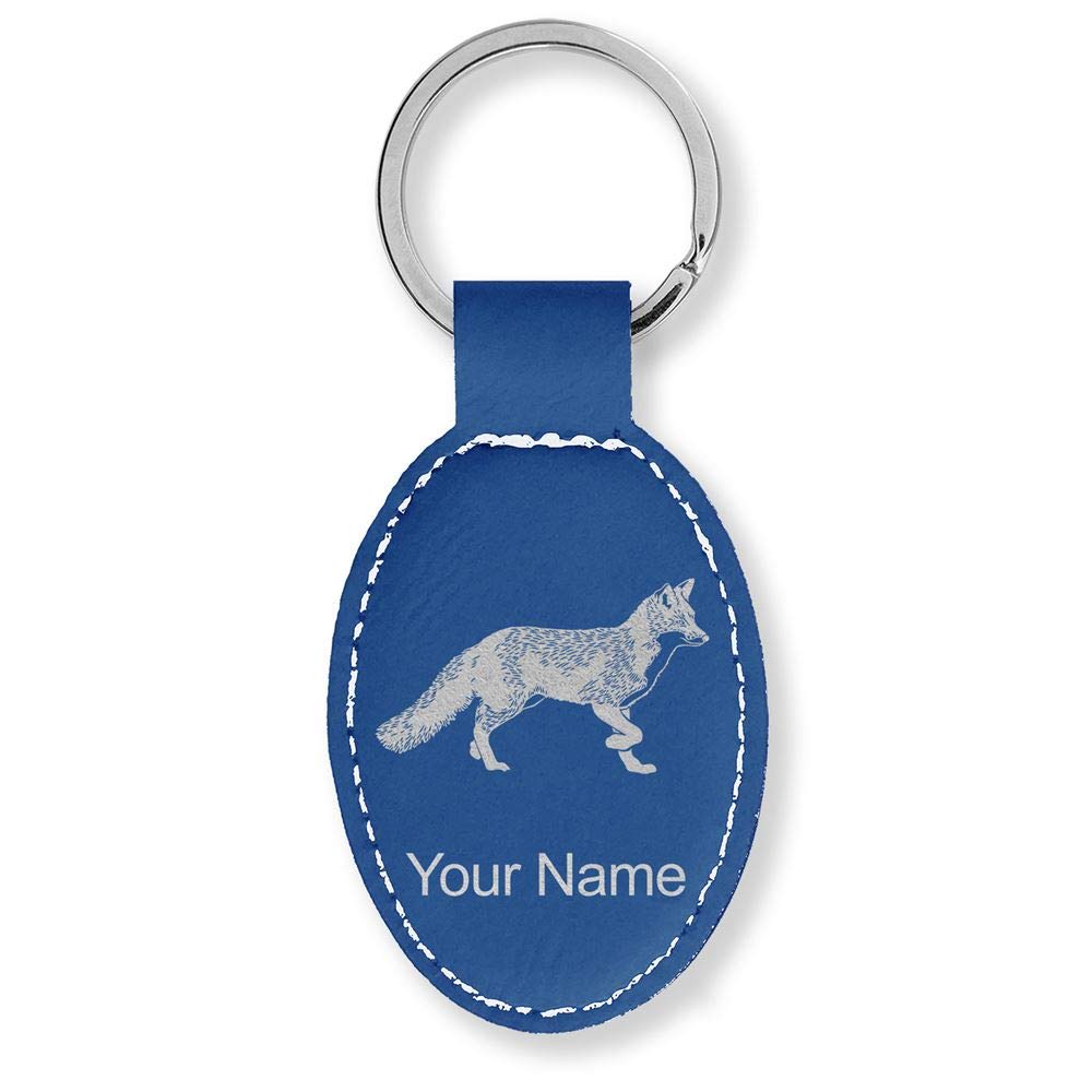 LaserGram Oval Keychain, Fox, Personalized Engraving Included
