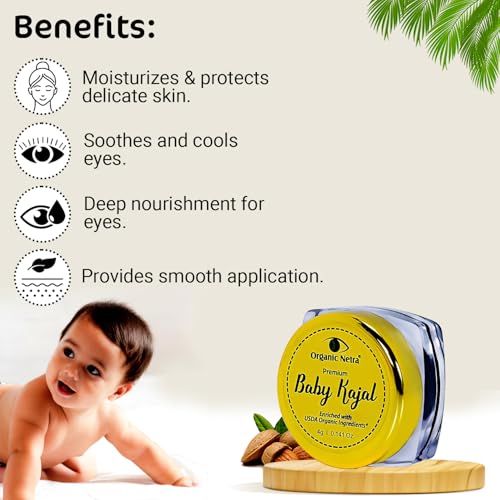 Image of Organic Netra Baby Kajal 4g for Newborns Water-Resistant Smudgeproof Longlasting Enriched with Natural Organic Ingredients Safe for Sensitive Baby Skin No Harmful Chemicals Matte Finish
