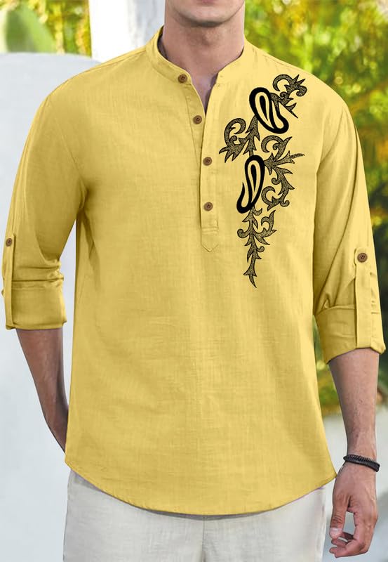 Image of Men's Printed Cotton Blend Short Kurta | Regular Fit Casual Kurta Shirt for Men with Mandarin Collar | Ethnic