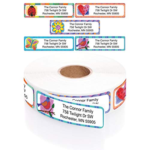 Imagination Assorted Designer Rolled Address Labels with Elegant Plastic Dispenser