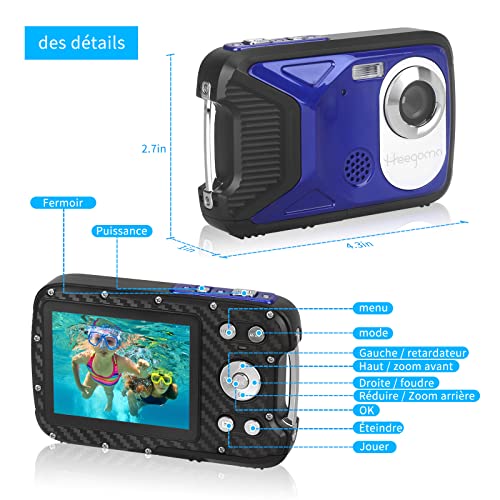 Heegomn Appareil Photo numérique étanche pour Enfants, 16MP Full HD 1080P, Zoom numérique 8X, caméra sous-Marine pour Adolescents/débutants (Bleu) - Image 7