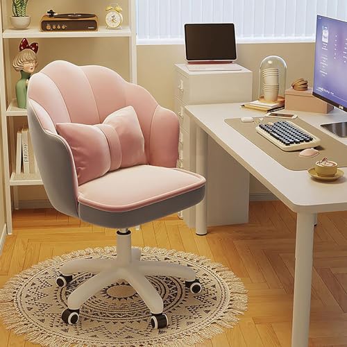 Chaise de bureau de luxe en velours avec hauteur réglable et rembourrage moelleux Gris Rose Glam Chaise de bureau pour la maison ou le bureau