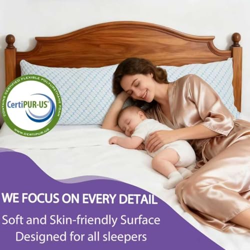 Memory Foam Pillows King Size Set of 2,Adjustable Cooling Firm Pillow for Side Back Stomach Sleepers with Washable Removable Cover