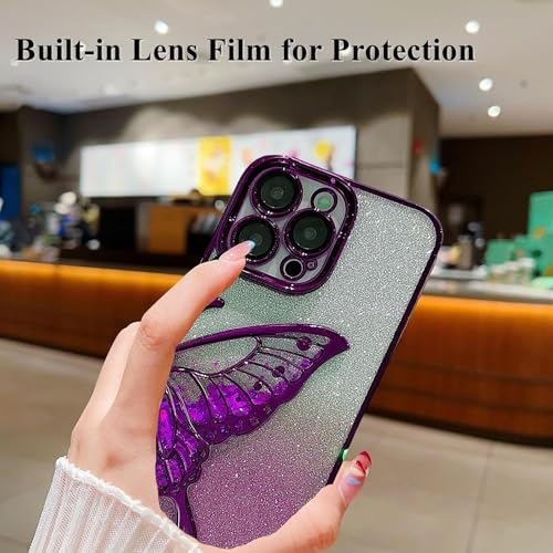 Image of MIDOS Designed Compatible with iPhone 14 Plus Case with Glitter Cute Butterfly Plating Design Aesthetic Women Girls Cover for iPhone 14 Plus (Purple)